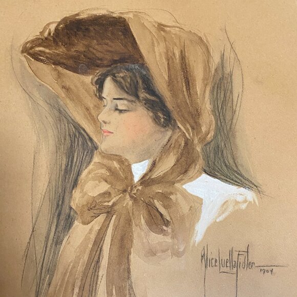 Antique 1904 Alice Luella Fidler ORIGINAL Watercolour Painting, Listed Artist - Picture 8 of 9